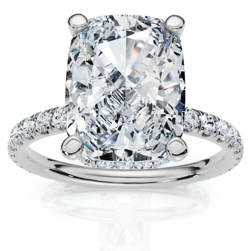Certified 3 1/2Ct Cushion Hidden Halo Diamond Engagement Ring 14k Gold Lab Grown (F-G, VS)