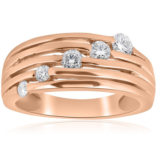 14K Rose Gold 1/2ct Diamond Right Hand Journey Ring (H-I, I1) 14K Rose Gold 1/2ct Diamond Right Hand Journey Ring (H-I, I1)