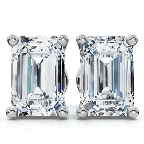 Emerald Cut Diamond Prong Studs 14k Gold Lab Grown (E-F, VS)
