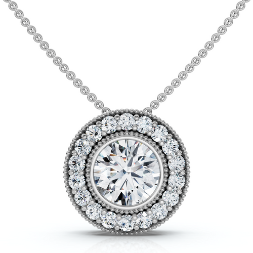 1Ct Beverly Diamond Halo Bezel Pendant 14k Gold 18" Necklace Lab Grown (F-G, VS)
