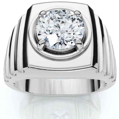 Men's 2Ct Certified Ridged Solitaire Ring Gold Lab Grown (F-G, VS)