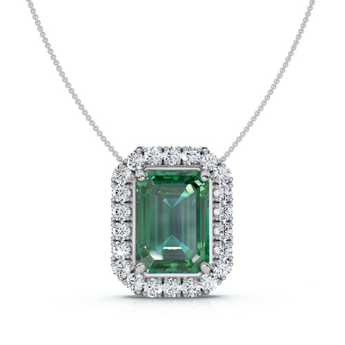 7 1/2Ct Emerald & Diamond Pendant Gold 3/4" Tall 18" Necklace (F-G, VS)