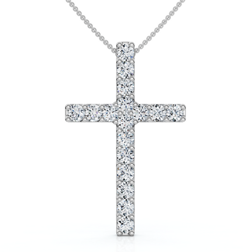 1Ct Diamond Cross Pendant 1 1/4" Tall Womens 14k Gold 18" Necklace Lab Grown (F-G, VS)