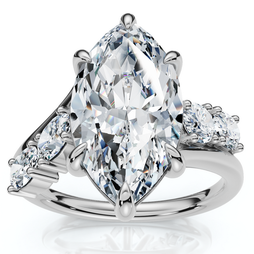 Certified 3 1/2Ct Marquise Diamond Montauk Engagement Ring 14k Gold Lab Grown (F-G, VS)