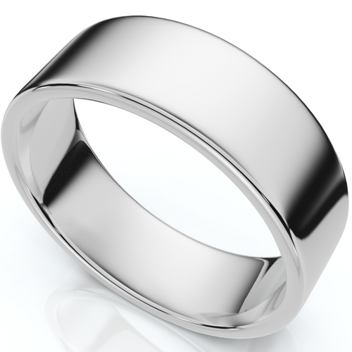 7mm Flat High Polished Wedding Band 10K White Gold Plain Mens Ring Comfort Fit