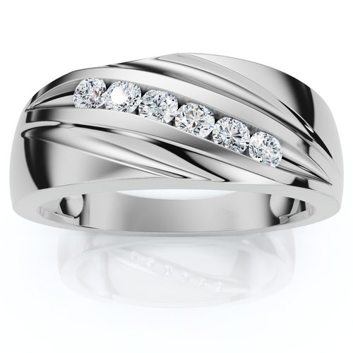 Men's 1/4Ct Wave Diamond Wedding Ring Gold or Platinum Lab Grown (F-G, VS)