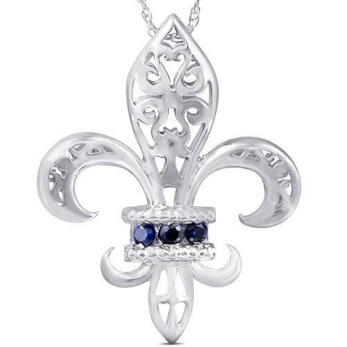 Blue Sapphire Vintage Fleur De Lis Pendant 10KT White Gold W/ 18" Chain 1" Tall Blue Sapphire Vintage Fleur De Lis Pendant 10KT White Gold W/ 18" Chain 1" Tall
