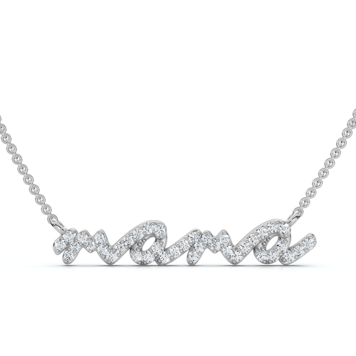 Diamond Script Mama Pendant Gold Necklace 1 1/2" Wide Lab Grown (E-F, VS)