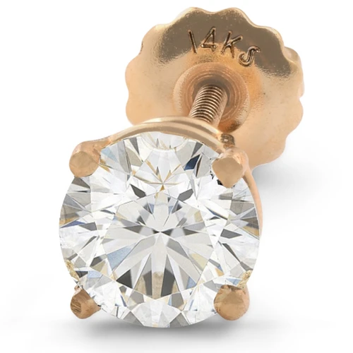 1 ct Single Natural Round Brilliant Cut Diamond Stud Screw Back 14k Yellow Gold (G-H, SI)