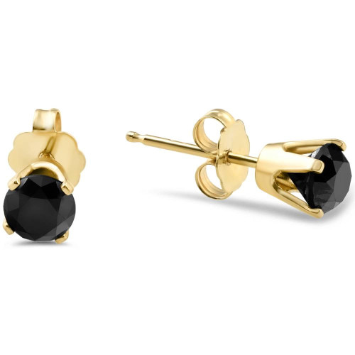 1ct Black Diamond Studs in 14k Yellow Gold (Black, I2-I3)