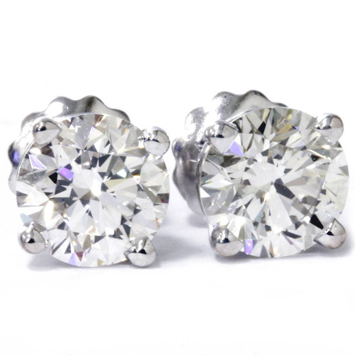 Certified 3.26Ct Round Cut Screw Back Diamond Studs 14k White Gold (G-H, VS)