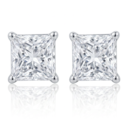 Certified 3Ct Princess Cut Diamond Studs 14k White Gold Lab Grown (F-G, VS)