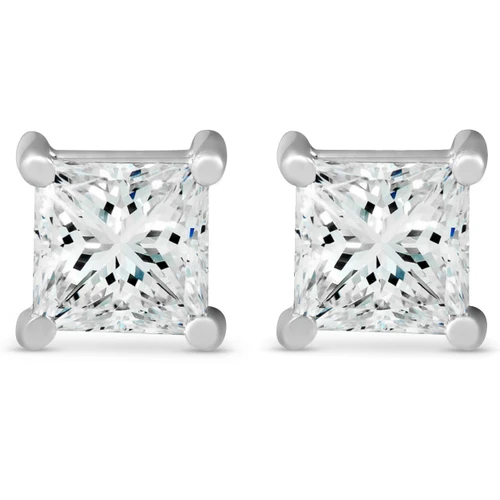 Certified 3Ct Princess Cut Diamond Studs 14k White Gold Lab Grown (F-G, VS)