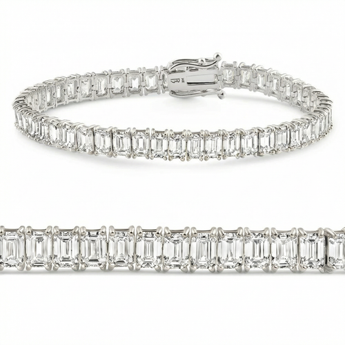 20Ct Emerald Cut Diamond Tennis Bracelet 14k Gold 7" Lab Grown (F-G, VS)