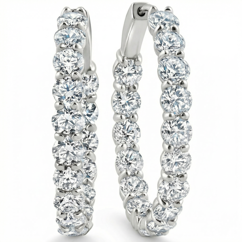5 1/2Ct Diamond Inside Outside Hoops 14 Gold Earrings Lab Grown 1" Tall (E-F, VS)