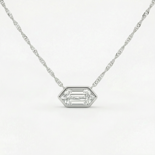 Certified 3/4Ct Long Hexagon Bezel Diamond East West Pendant Necklace Lab Grown (E-F, VS)