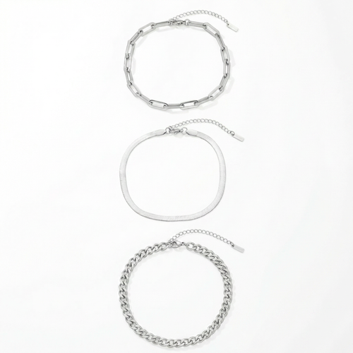 Cinthia Anklet 3 Piece Set Silver Plated 9" with 2" Extender