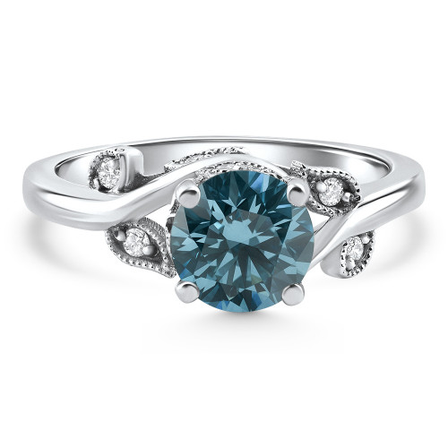 1.67Ct Blue Diamond Mary Ring Vine Engagement Ring 14k White Gold Lab Grown (Blue, VS)