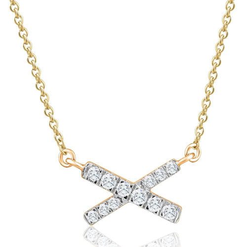 1/5Ct TW Diamond X Cross Pendant Yellow Gold Women's Necklace 18" Lab Grown (G-H, VS)