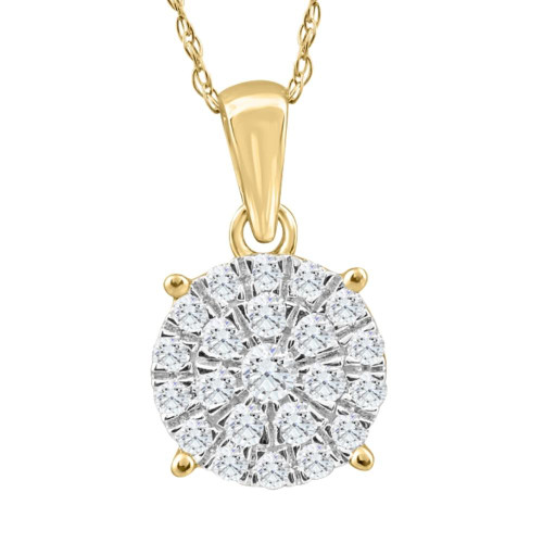 3/8Ct TW Diamond Halo 9mm Round Pendant Yellow Gold Women's Necklace 18" (G-H, VS)