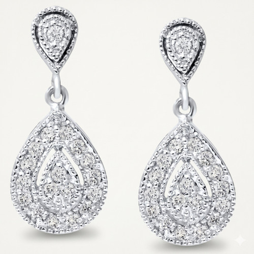 1/2ct Pear Shape Dangle Diamond Earrings 10K White Gold (H-I, I2-I3)