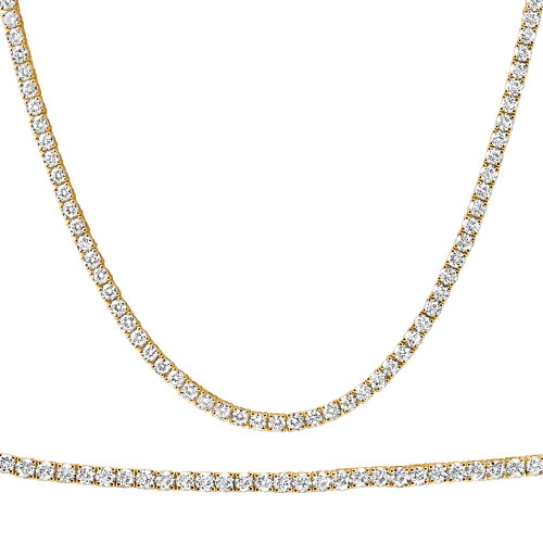 20Ct Round Diamond Tennis Necklace 14k Yellow Gold Lab Grown (E-F, VS)