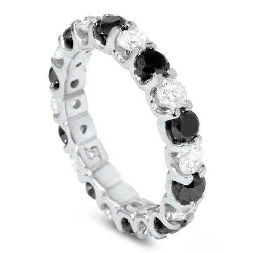 2ct Black & White Diamond Eternity Ring 14K White Gold U Shape Setting (G-H, SI)