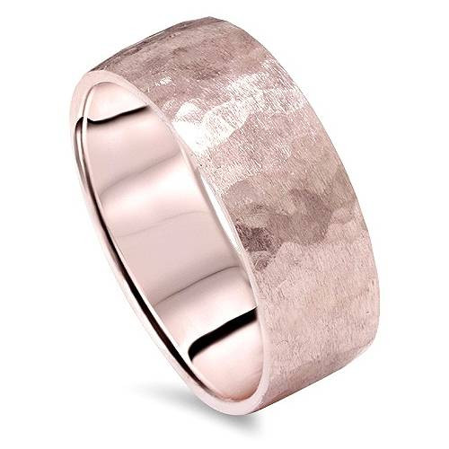 Hammered Brushed 7mm Wedding Band 14K Rose Gold