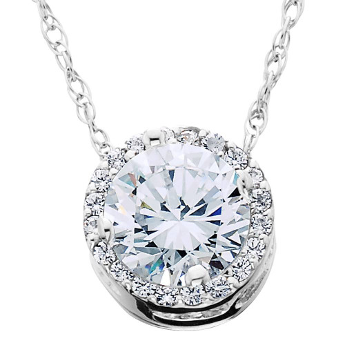 5/8ct Round Diamond Halo Pendant 14K White Gold W/ 18" Chain (H-I, I1)