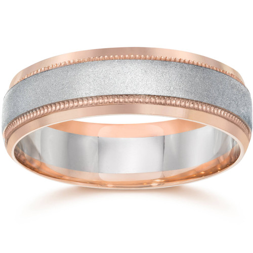 Mens Two Tone 14K Rose Gold Wedding Band