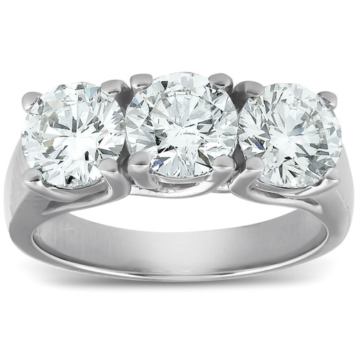 2 1/2ct Three Stone Large Diamond Engagement Ring 14K White Gold (G-H, SI)