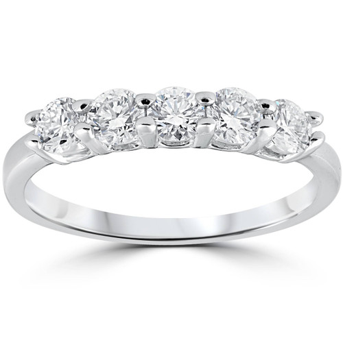 1/2ct Diamond Five Stone Wedding Ring 14K White Gold (G-H, I1)