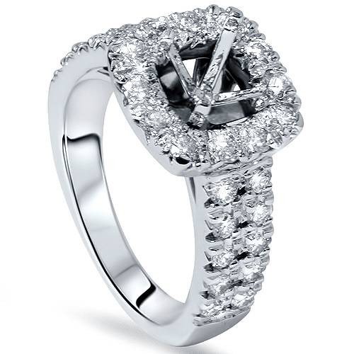 1ct Cushion Halo Engagement Ring Setting 14K White Gold (G-H, SI)