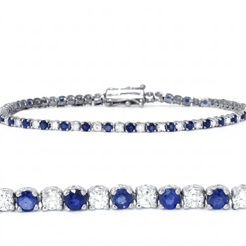 2ct Blue Sapphire & Diamond Genuine Tennis Bracelet 14K White Gold (G-H, I1)