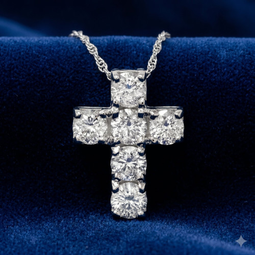 1ct Diamond Cross Pendant 14K White Gold 1/2" Tall (G-H, I2-I3)