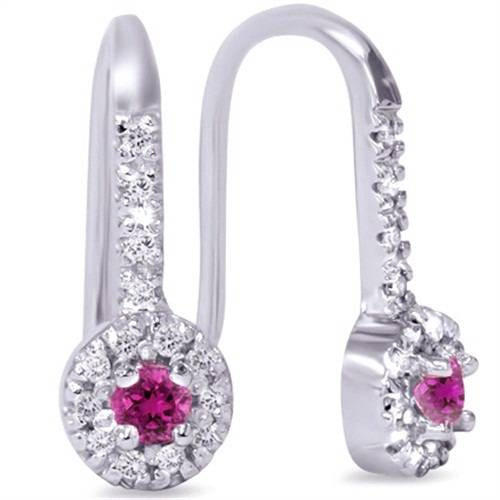 1/3ct Pink Sapphire & Diamond Drop Earrings 14K White Gold (G-H, I2-I3)