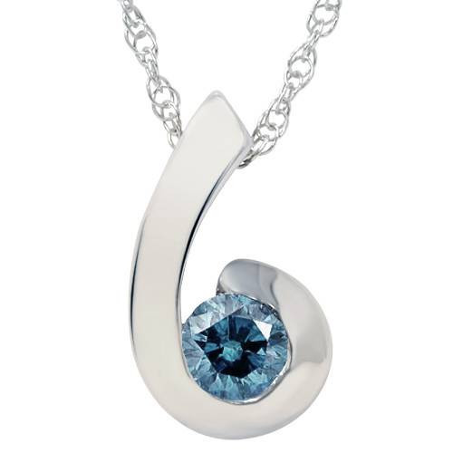 1/4ct Blue Diamond Solitaire Pendant 14K White Gold (G-H, I1)