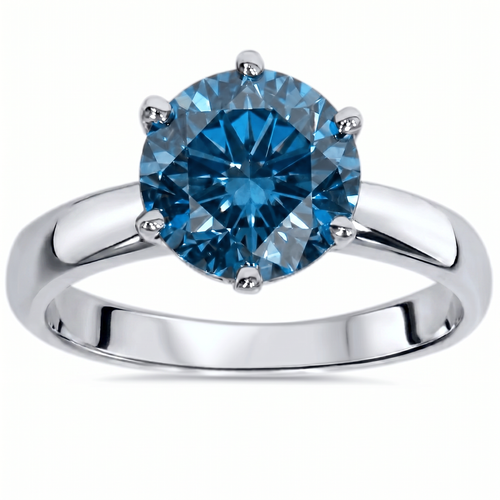 2ct Blue Diamond Solitaire Engagement Ring 14K White Gold Lab Grown (Blue, VS)