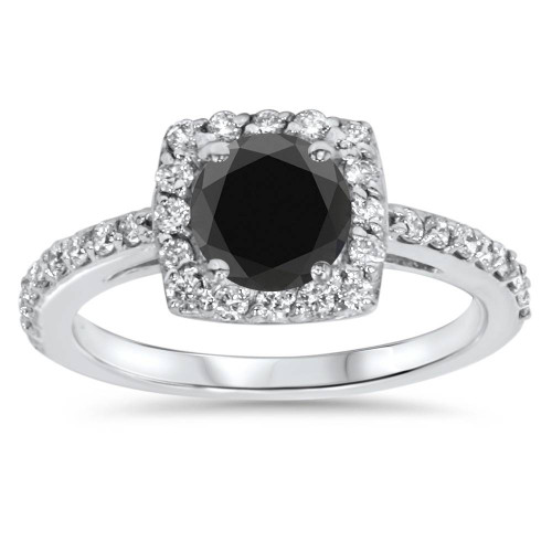 1 3/8ct Diamond & Black Engagement Ring 14K White Gold (G-H, SI)