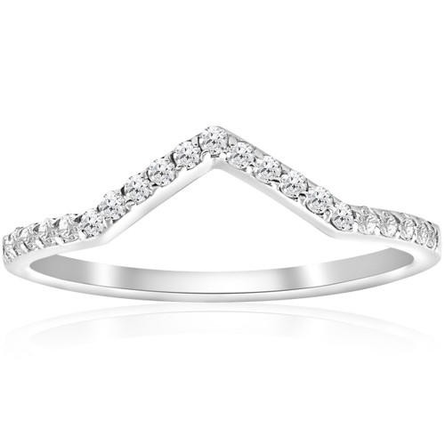 1/4ct Diamond Curved V Shape Ring Stackable Wedding Band 10k White Gold