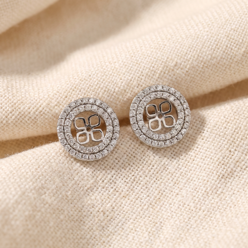 7/8Ct Double Halo Diamond Earring Jackets 14K White Gold (For 8mm Pearls) (H-I, I1)