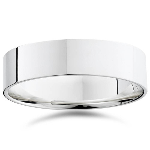 10k White Gold Flat 6mm Flat Comfort Polished Wedding Band Ring