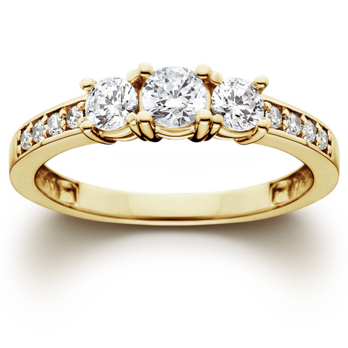 1ct Diamond Three Stone Ring 14K Yellow Gold (G-H, VS)