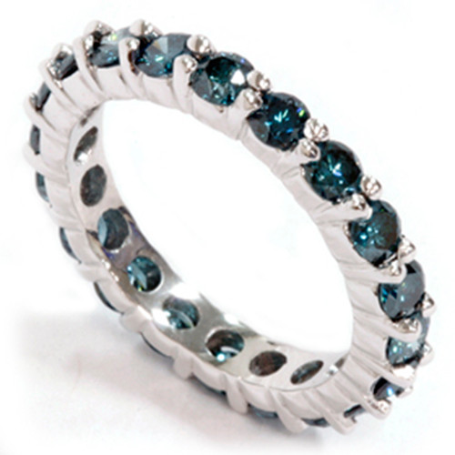 2ct Prong Blue Diamond Eternity Ring 14K White Gold (Blue, I1)