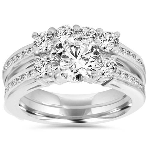 3 1/2ct Enhanced Diamond Engagement Ring Wedding Set 14K White Gold Watch Video (H-I, I1)