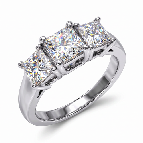 1 1/2ct 3-Stone Princess Cut Diamond Engagement Ring 14K White Gold Lab Grown (F-G, VS)