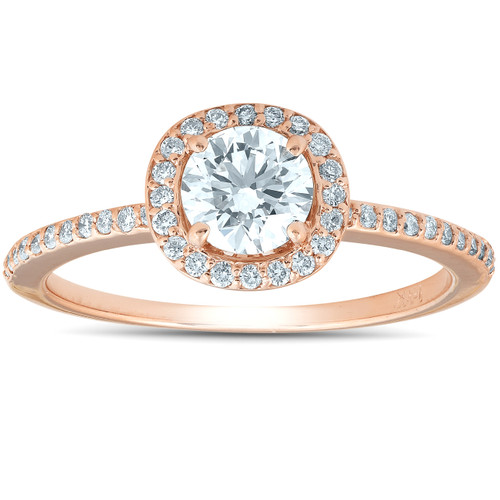 1 1/4ct Cushion Halo Rose Gold Lab Grown Diamond Engagement Ring 14K (G-H, SI)