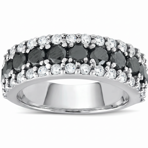 1 5/8ct Black & White Diamond Womens Wedding Anniverary Ring 14K (G-H, I2-I3)