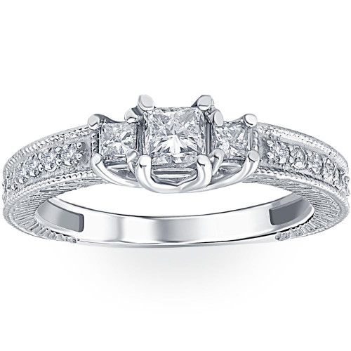 1/2ct Vintage Three Stone Princess Cut Diamond Engagement Ring 14K White Gold (H-I, SI) 1/2ct Vintage Three Stone Princess Cut Diamond Engagement Ring 14K White Gold (H-I, SI)