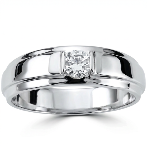1/6CT Mens Diamond Solitaire Ring 10K White Gold (H-I, I1)